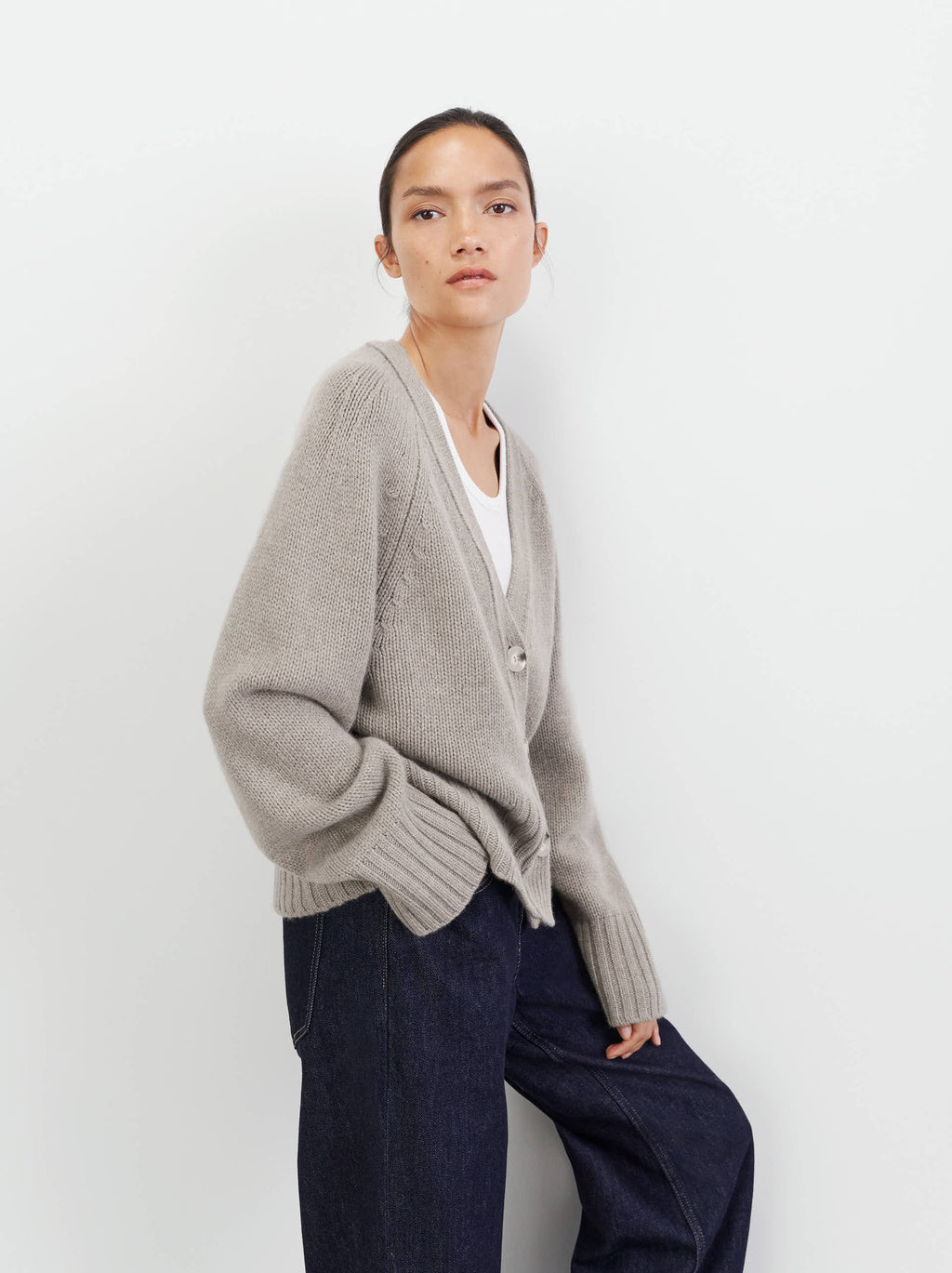 V-neck Cardigan - Greige