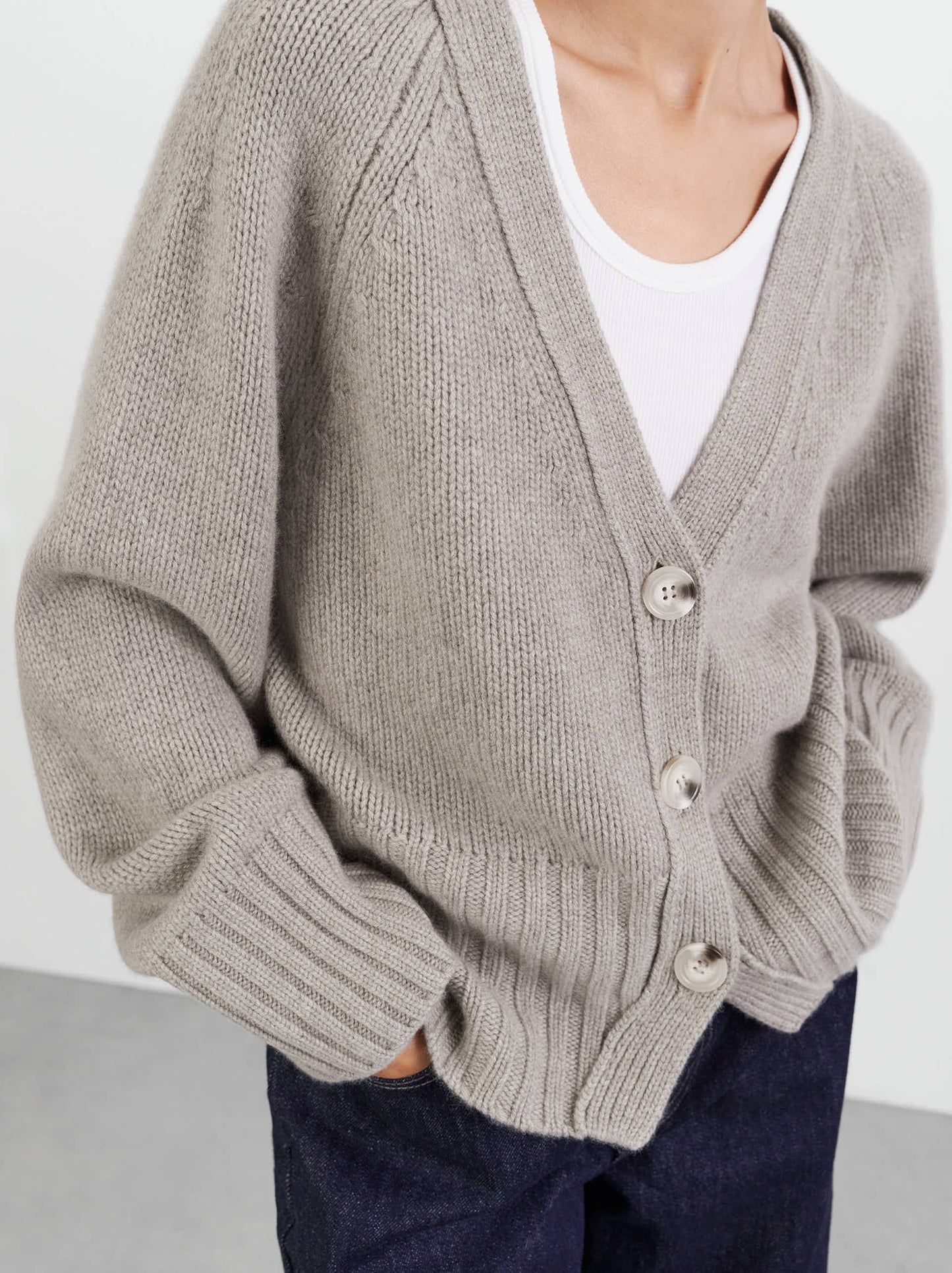 V-neck Cardigan - Greige