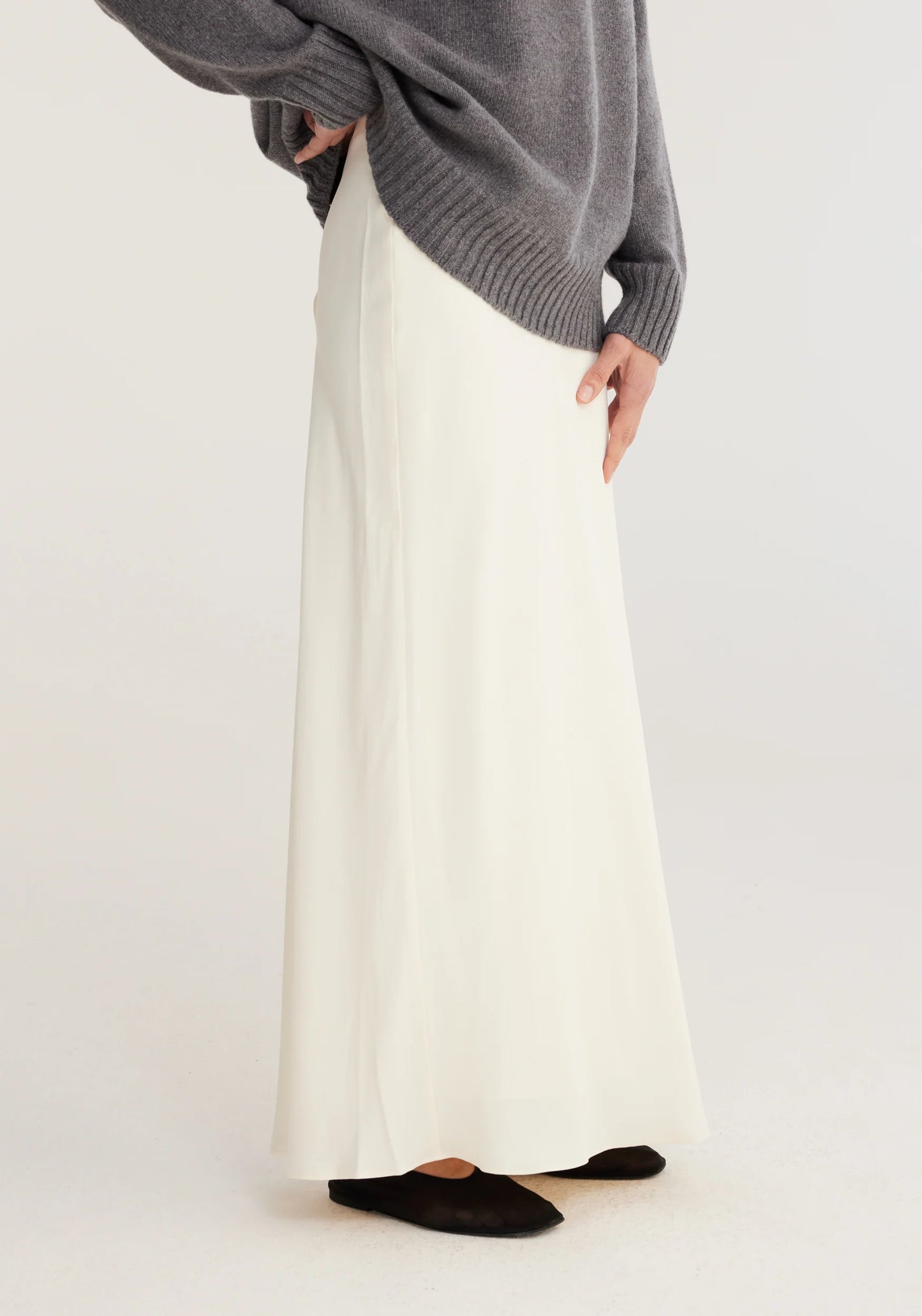 Long Cream Satin Skirt