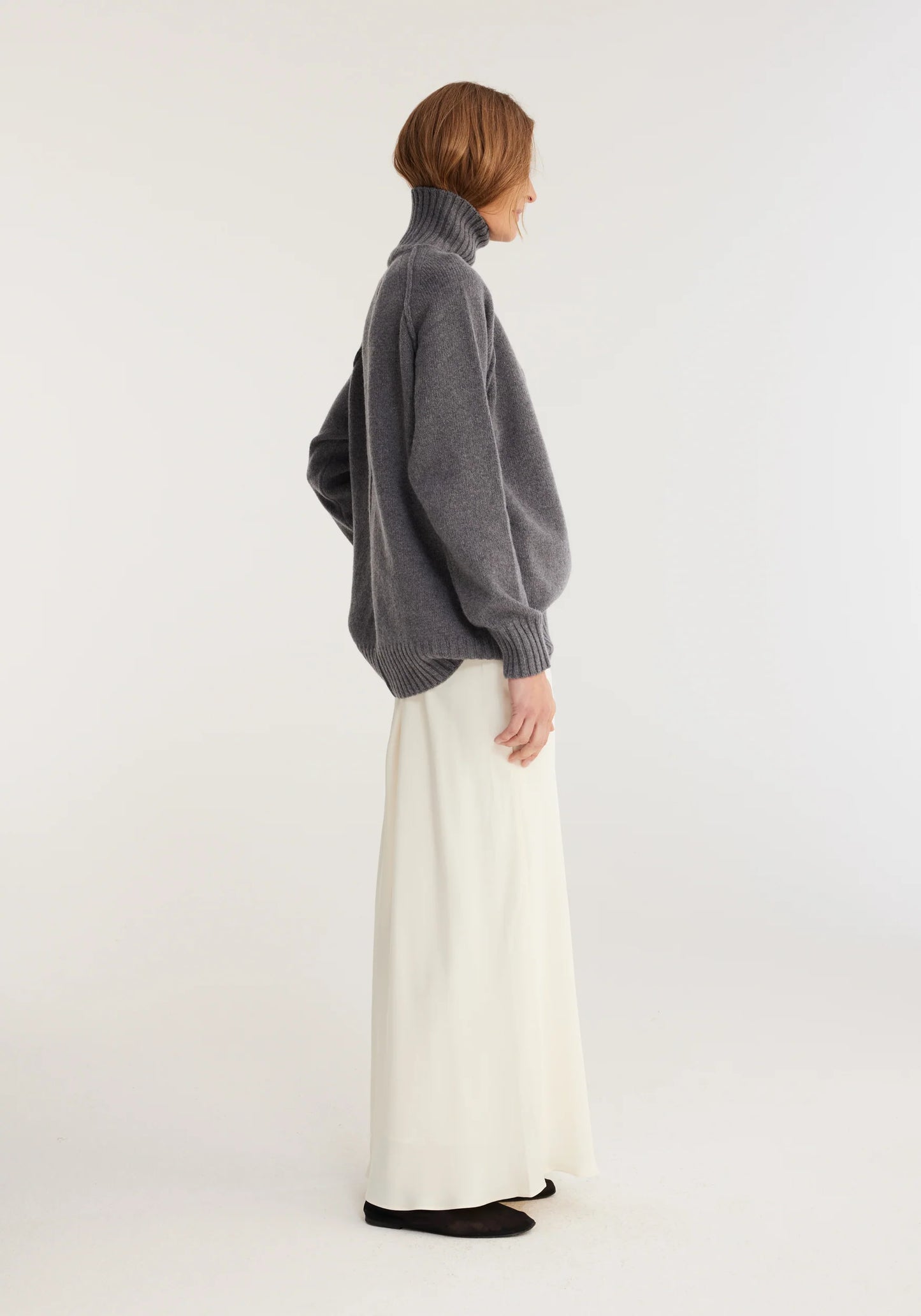 Long Cream Satin Skirt