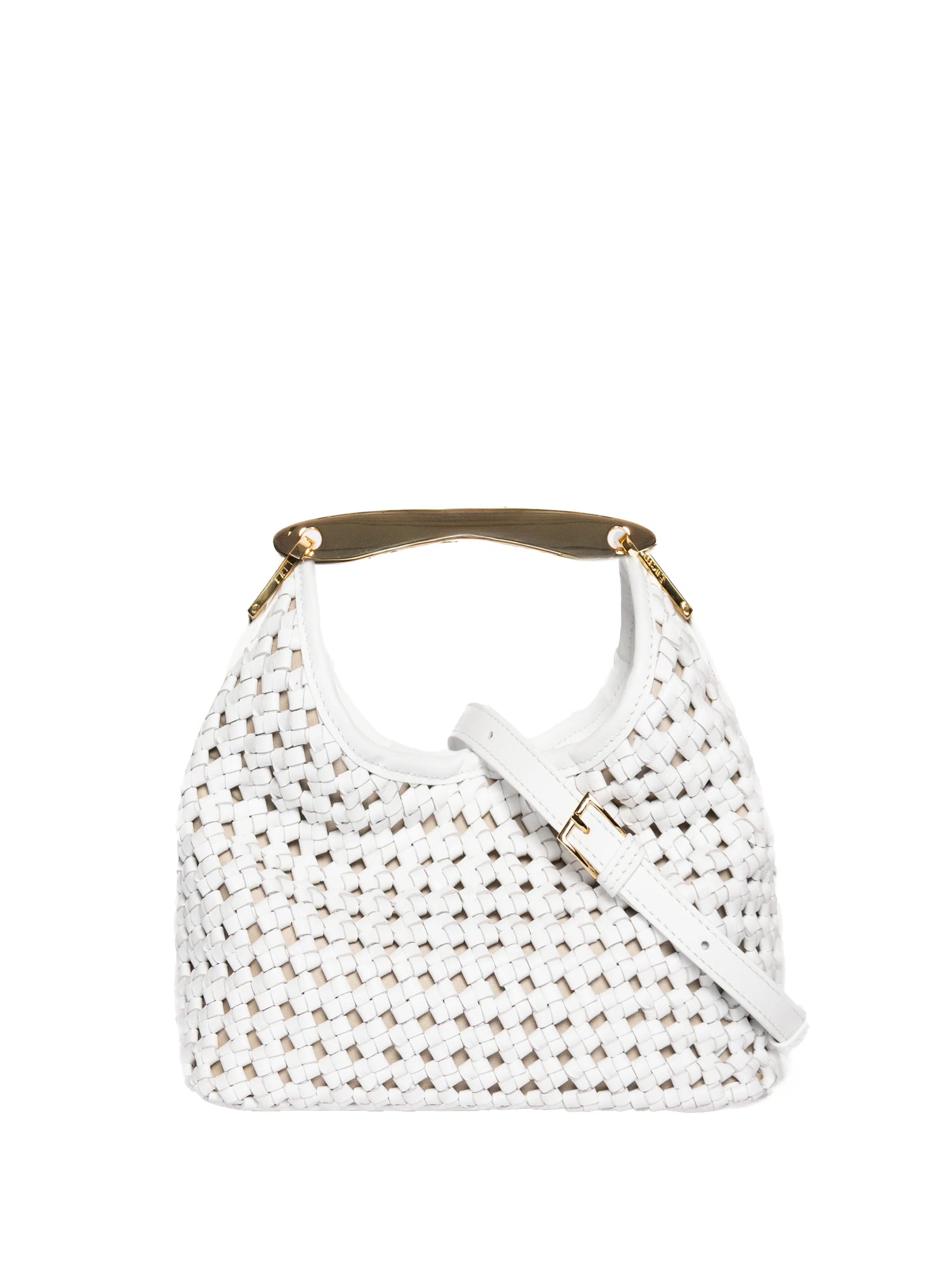 Small Boomerang Woven Leather White