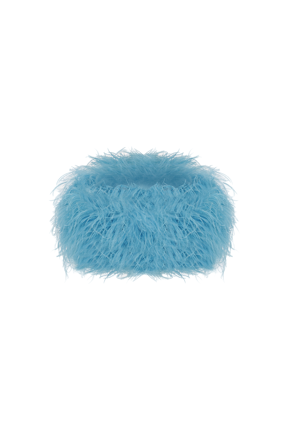 Nelly - Crop Strapless Blue Top With Feathers