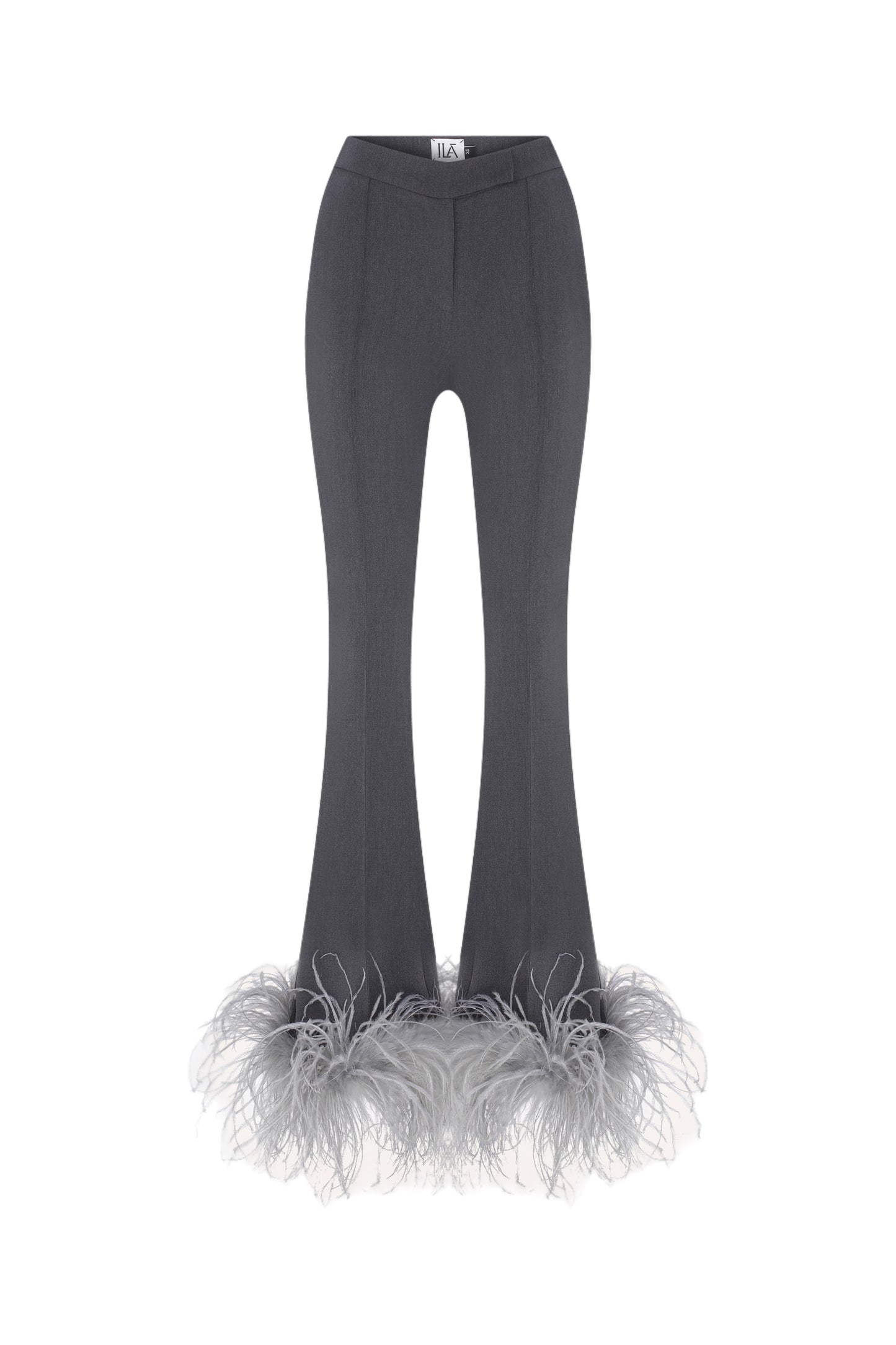 Neo - Grey Flare Trousers With Feather Details