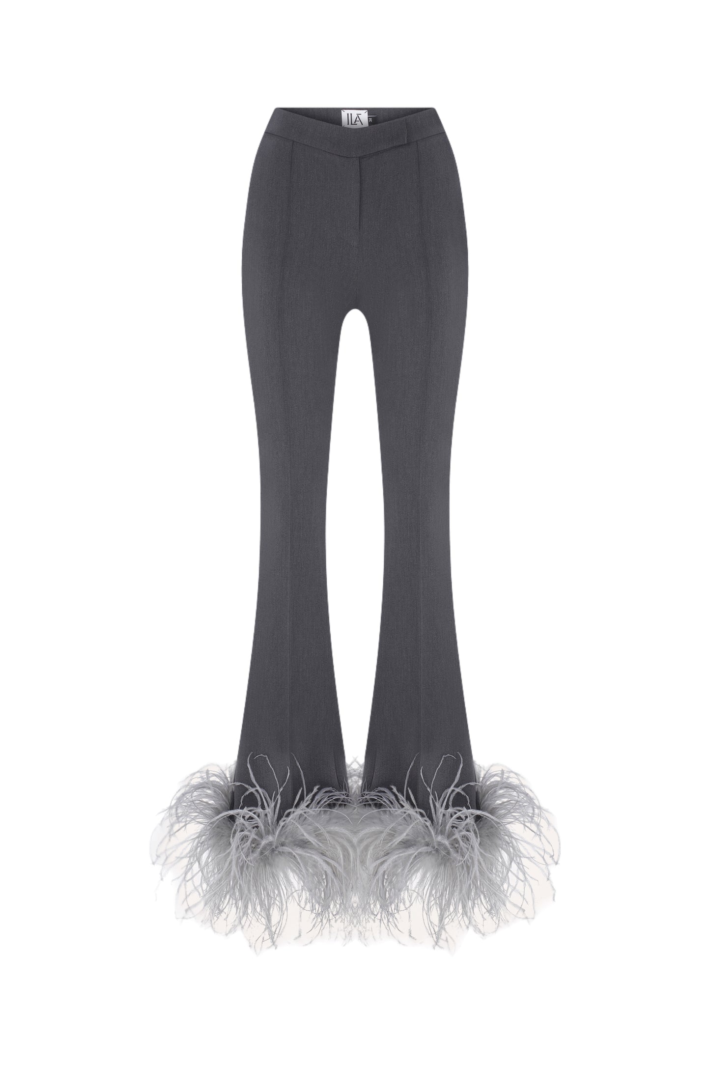 Neo - Grey Flare Trousers With Feather Details