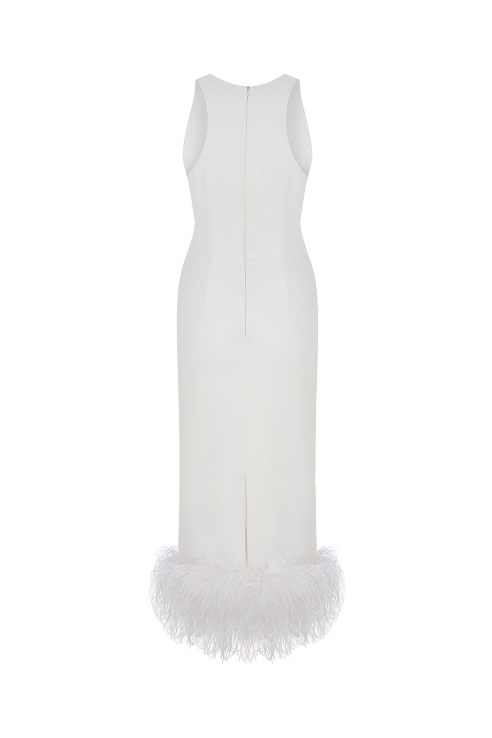 Puri - White Midi Dress With Feather Trim
