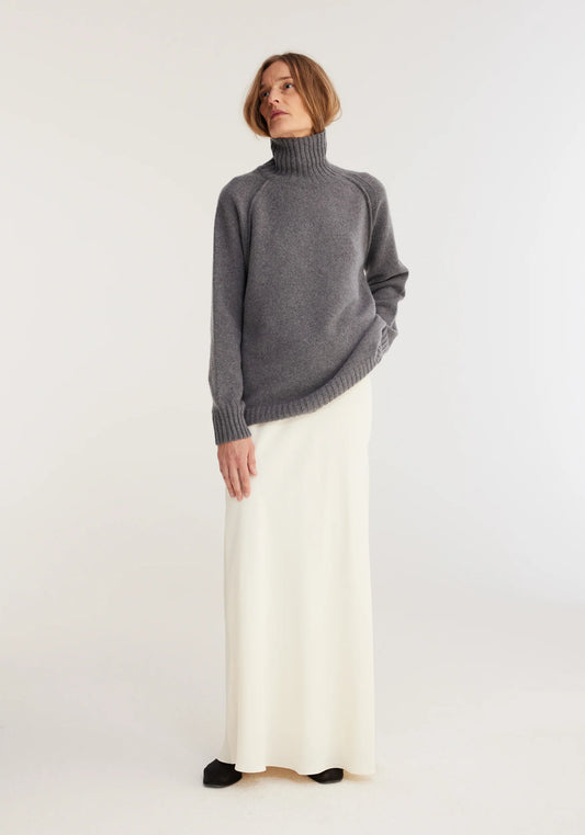 Long Cream Satin Skirt