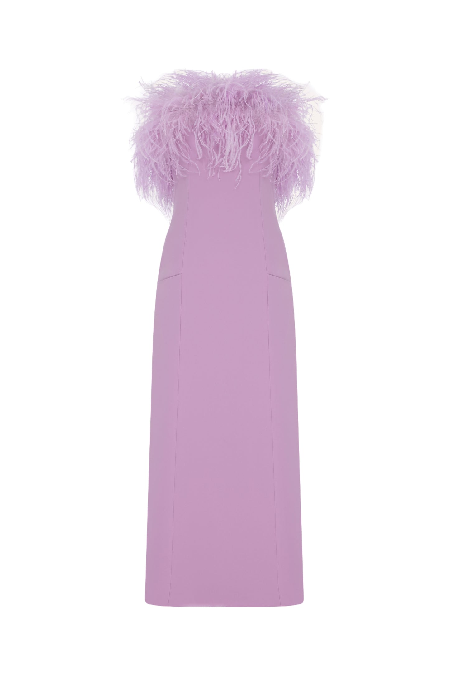 Alanis - Strapless Lilac Midi Dress With Feather Details