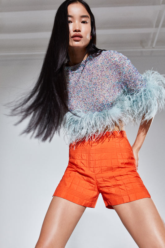 Camille - Crop Top Tshirt With Feathers