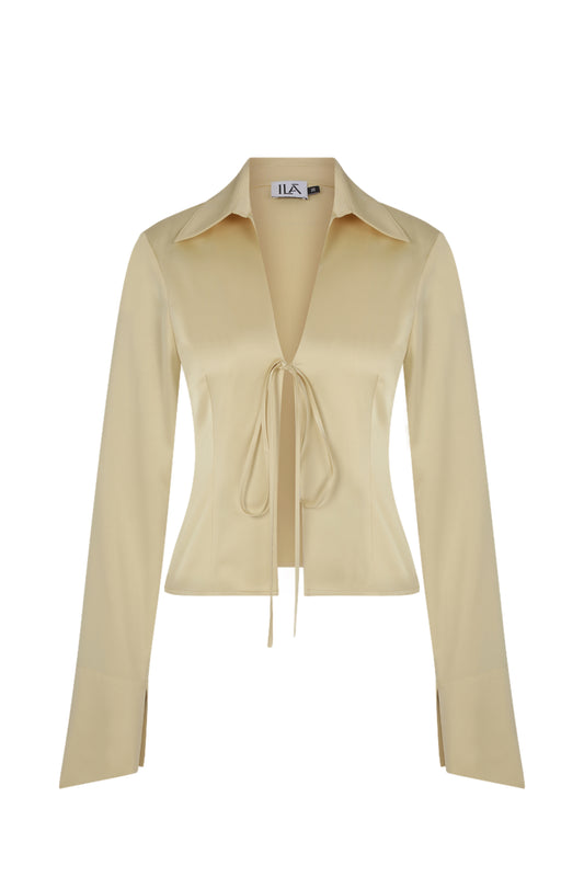 Molly - Front Drawstring Gold Blouse