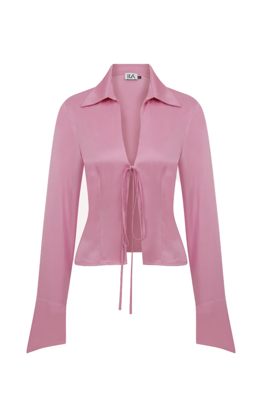 Molly - Front Drawstring Pink Blouse