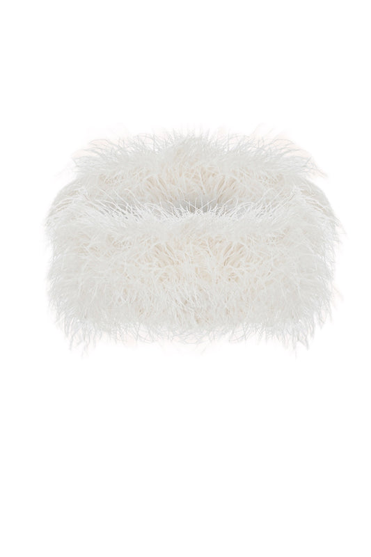 Nelly - Crop Strapless White Top With Feathers