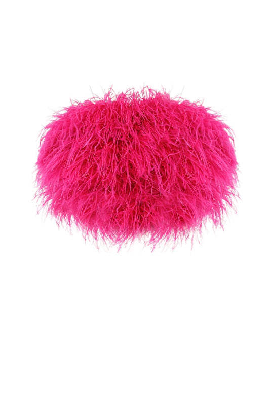 Nelly - Crop Strapless Pink Top With Feathers