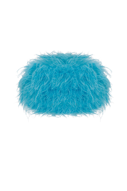 Nelly - Crop Strapless Blue Top With Feathers