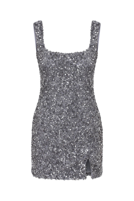 Tiara - Grey U Neck Mini Sequin Dress